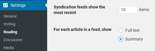 پنل کاربری وردپرس برای تنظیم نمایش خلاصه به جای پست کامل در صفحات