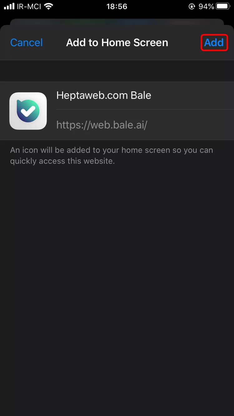 صفحه Add Bookmark مرورگر Safari