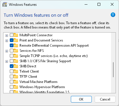 پنجره Turn Windows Features On or Off